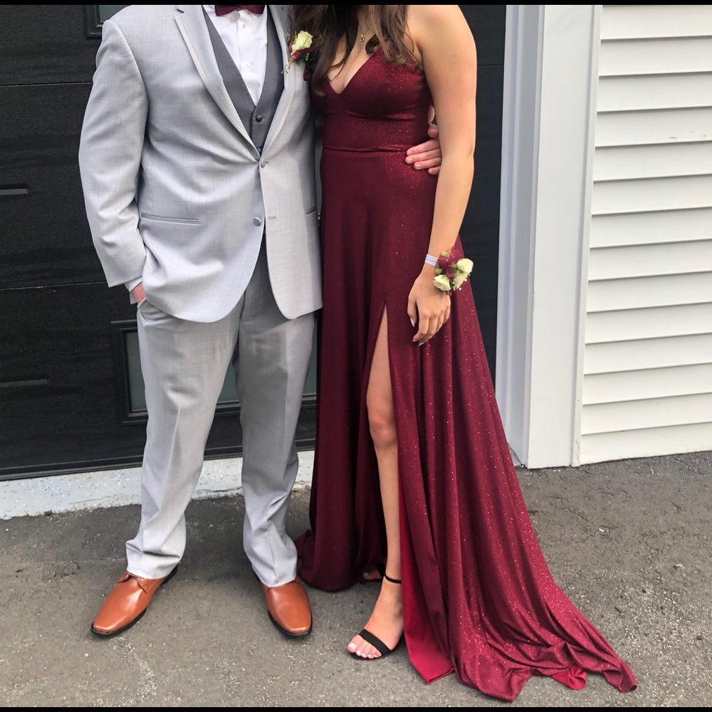 Jovani Maroon Shimmer Prom Dress